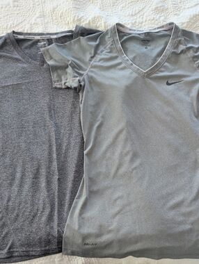 Nike Women’s Gray V-Neck Dri-FIT Short Sleeve Tee And Reebok 2 Workout Tees
